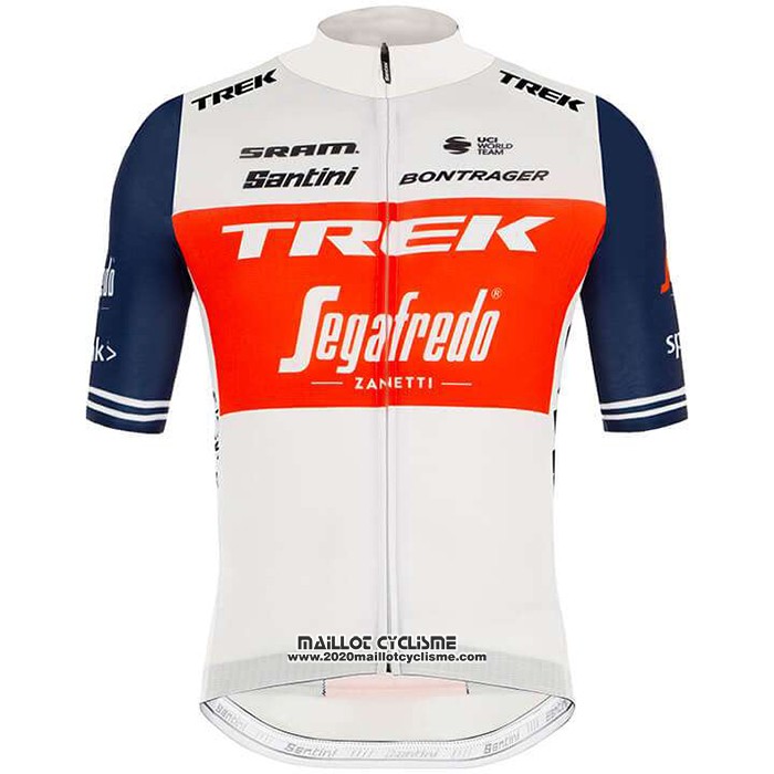 2020 Maillot Ciclismo Trek Segafredo Blanc Profond Bleu Manches Courtes et Cuissard